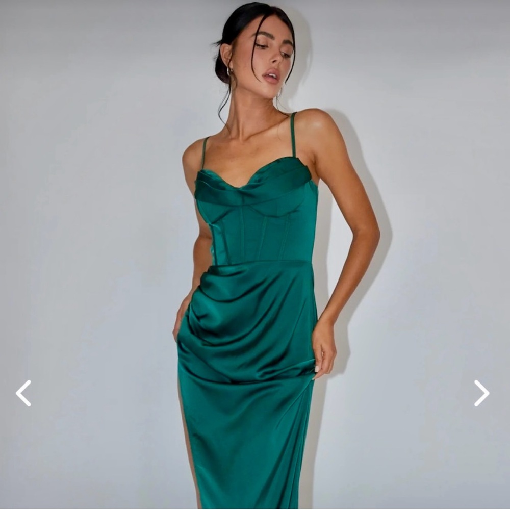Selfie Leslie Teal Satin Midi Dress